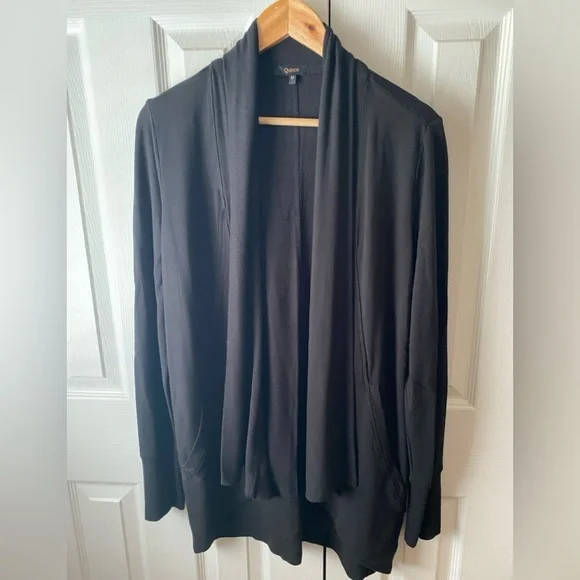 Quince Black French Terry Modal Longline Open Front Waterfall Cardigan SZ M - Picture 3 of 8